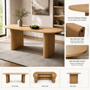 English Elm 70.8 Inch Oval Dining Table Seats 6 Wood Grain MDF Top Slatted Base Modern Farmhouse W3590P534626