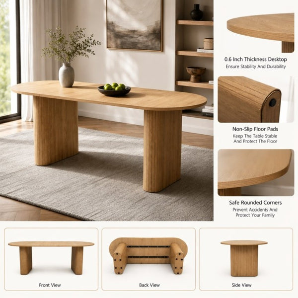 English Elm 70.8 Inch Oval Dining Table Seats 6 Wood Grain MDF Top Slatted Base Modern Farmhouse W3590P534626