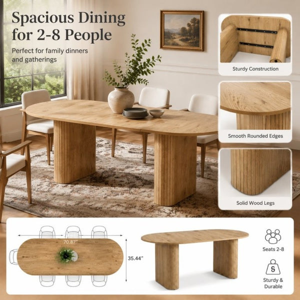English Elm 70.8 Inch Oval Dining Table Seats 6 Wood Grain MDF Top Slatted Base Modern Farmhouse W3590P534626