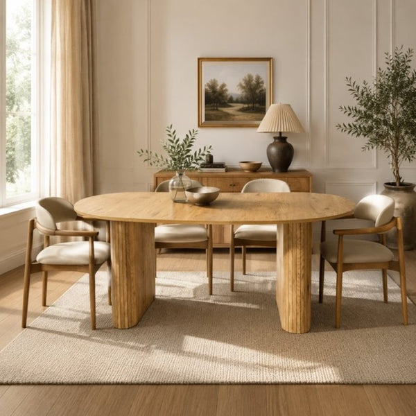 English Elm 70.8 Inch Oval Dining Table Seats 6 Wood Grain MDF Top Slatted Base Modern Farmhouse W3590P534626