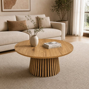English Elm Wooden Extendable Oval Coffee Table with Slatted Legs for Modern Living Rooms W3590P535028