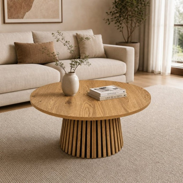 English Elm Wooden Extendable Oval Coffee Table with Slatted Legs for Modern Living Rooms W3590P535028