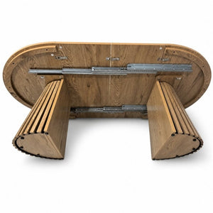 English Elm Wooden Extendable Oval Coffee Table with Slatted Legs for Modern Living Rooms W3590P535028
