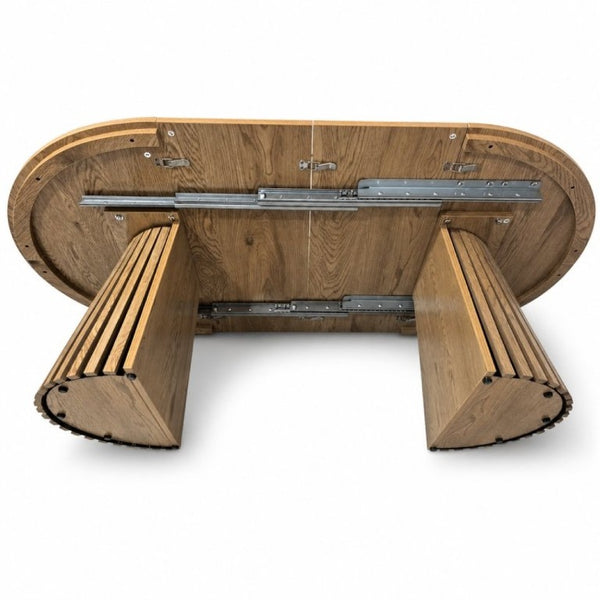English Elm Wooden Extendable Oval Coffee Table with Slatted Legs for Modern Living Rooms W3590P535028