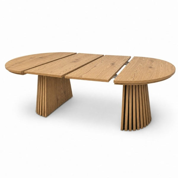 English Elm Wooden Extendable Oval Coffee Table with Slatted Legs for Modern Living Rooms W3590P535028