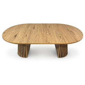 English Elm Wooden Extendable Oval Coffee Table with Slatted Legs for Modern Living Rooms W3590P535028