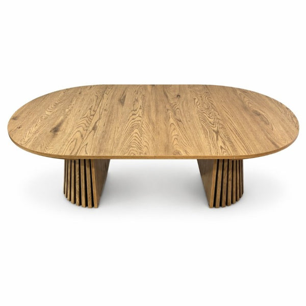English Elm Wooden Extendable Oval Coffee Table with Slatted Legs for Modern Living Rooms W3590P535028