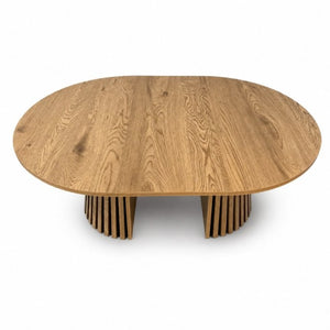English Elm Wooden Extendable Oval Coffee Table with Slatted Legs for Modern Living Rooms W3590P535028