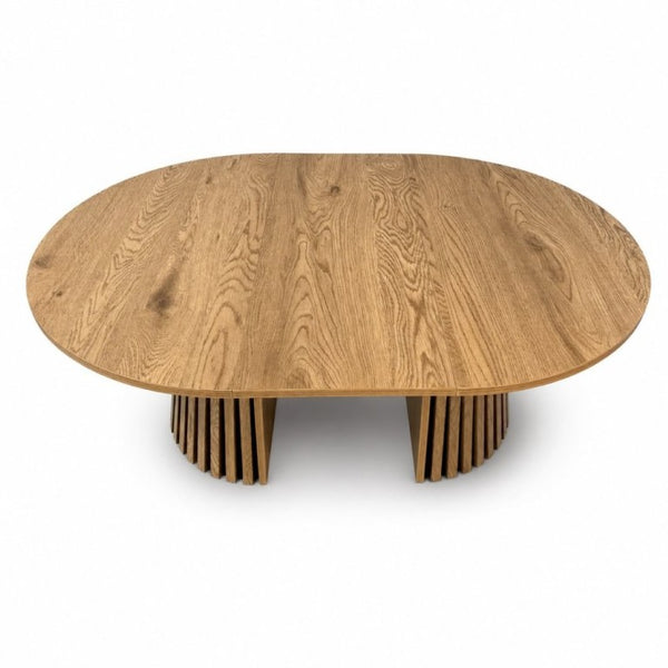 English Elm Wooden Extendable Oval Coffee Table with Slatted Legs for Modern Living Rooms W3590P535028