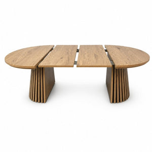 English Elm Wooden Extendable Oval Coffee Table with Slatted Legs for Modern Living Rooms W3590P535028
