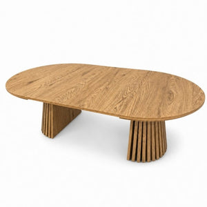 English Elm Wooden Extendable Oval Coffee Table with Slatted Legs for Modern Living Rooms W3590P535028