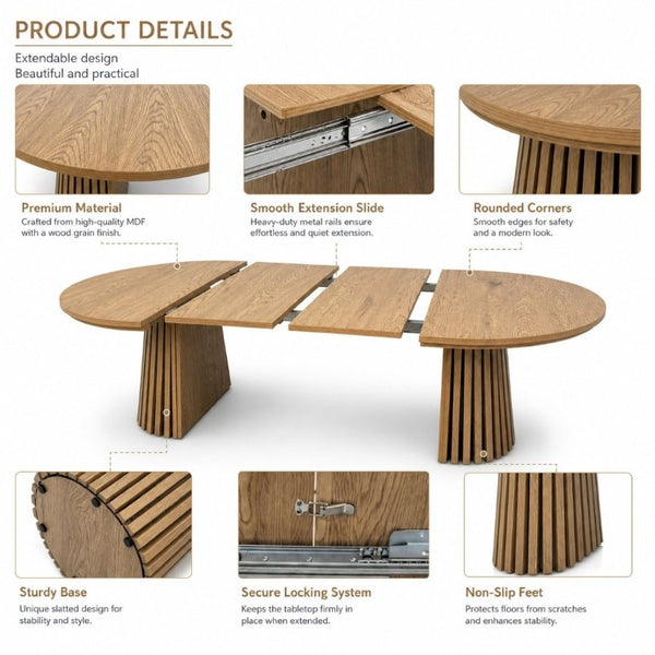 English Elm Wooden Extendable Oval Coffee Table with Slatted Legs for Modern Living Rooms W3590P535028