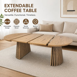 English Elm Wooden Extendable Oval Coffee Table with Slatted Legs for Modern Living Rooms W3590P535028