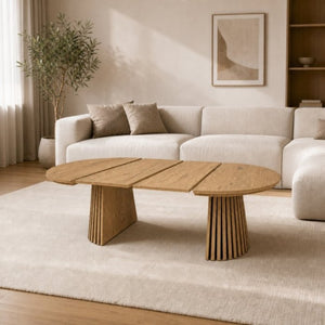 English Elm Wooden Extendable Oval Coffee Table with Slatted Legs for Modern Living Rooms W3590P535028