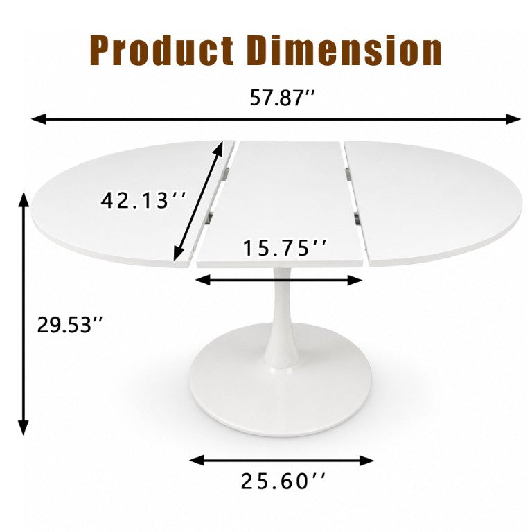 English Elm 57.87 Inch White Extendable Round Tulip Pedestal Dining Table Seats Six MDF Top W3590P536697
