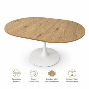 English Elm 57.87Round Extendable Tulip Pedestal Dining Table Seats Six Mid-Century MDF Top W3590P536702