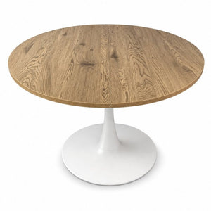 English Elm 57.87Round Extendable Tulip Pedestal Dining Table Seats Six Mid-Century MDF Top W3590P536702