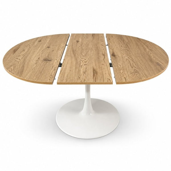 English Elm 57.87Round Extendable Tulip Pedestal Dining Table Seats Six Mid-Century MDF Top W3590P536702