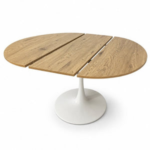 English Elm 57.87Round Extendable Tulip Pedestal Dining Table Seats Six Mid-Century MDF Top W3590P536702