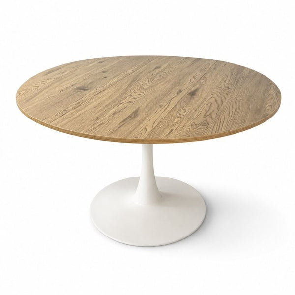 English Elm 57.87Round Extendable Tulip Pedestal Dining Table Seats Six Mid-Century MDF Top W3590P536702