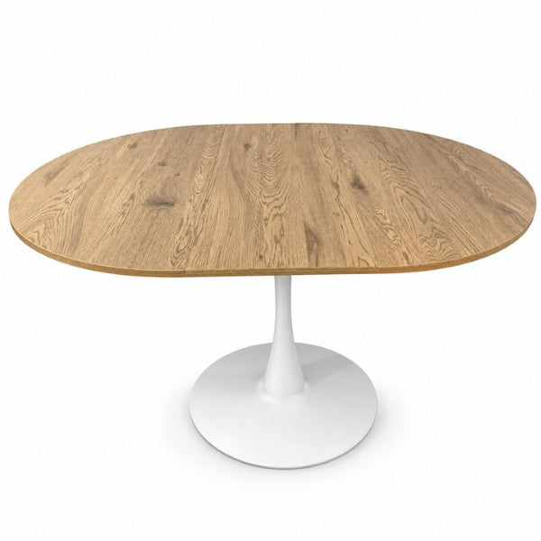 English Elm 57.87Round Extendable Tulip Pedestal Dining Table Seats Six Mid-Century MDF Top W3590P536702