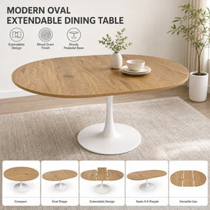 English Elm 57.87Round Extendable Tulip Pedestal Dining Table Seats Six Mid-Century MDF Top W3590P536702