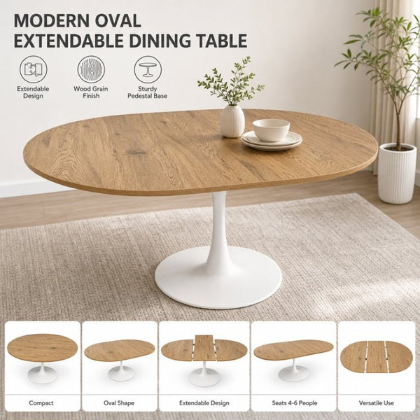 English Elm 57.87Round Extendable Tulip Pedestal Dining Table Seats Six Mid-Century MDF Top W3590P536702