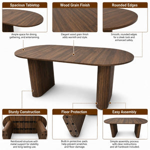 English Elm 70.8 Inch Oval Dining Table Seats 8 Modern Farmhouse Walnut MDF Top Sculpted Base W3590P536708