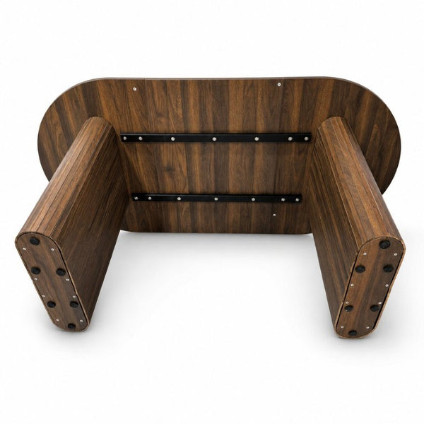 English Elm 70.8 Inch Oval Dining Table Seats 8 Modern Farmhouse Walnut MDF Top Sculpted Base W3590P536708