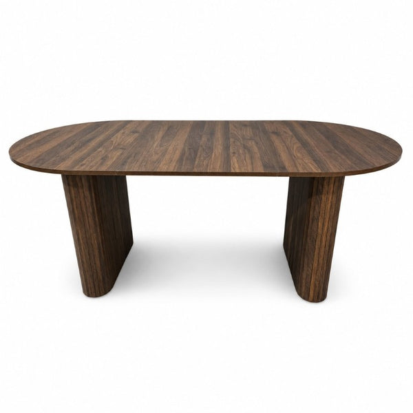 English Elm 70.8 Inch Oval Dining Table Seats 8 Modern Farmhouse Walnut MDF Top Sculpted Base W3590P536708
