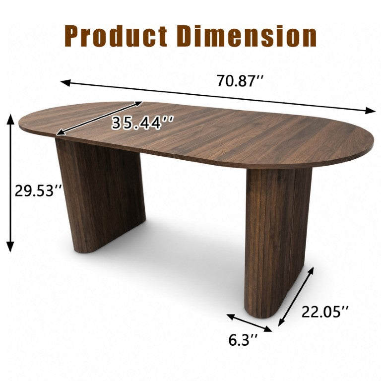 English Elm 70.8 Inch Oval Dining Table Seats 8 Modern Farmhouse Walnut MDF Top Sculpted Base W3590P536708