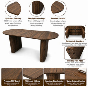 English Elm 70.8 Inch Oval Dining Table Seats 8 Modern Farmhouse Walnut MDF Top Sculpted Base W3590P536708