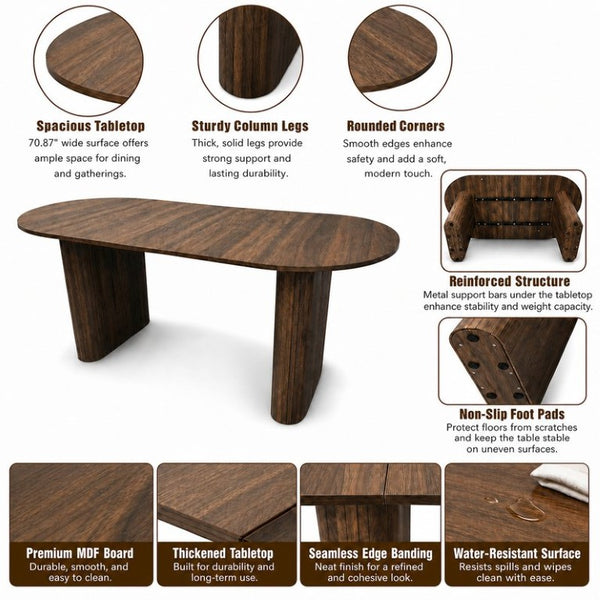English Elm 70.8 Inch Oval Dining Table Seats 8 Modern Farmhouse Walnut MDF Top Sculpted Base W3590P536708