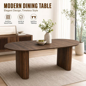 English Elm 70.8 Inch Oval Dining Table Seats 8 Modern Farmhouse Walnut MDF Top Sculpted Base W3590P536708