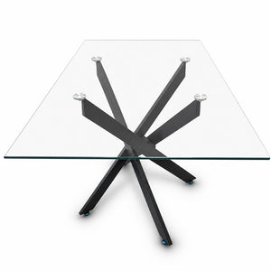 English Elm Modern Rectangular Tempered Glass Dining Table with Matte Black X Base Seats Six W3590P540183