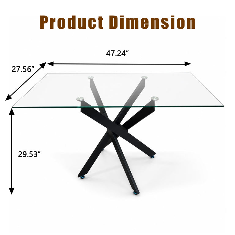 English Elm Modern Rectangular Tempered Glass Dining Table with Matte Black X Base Seats Six W3590P540183