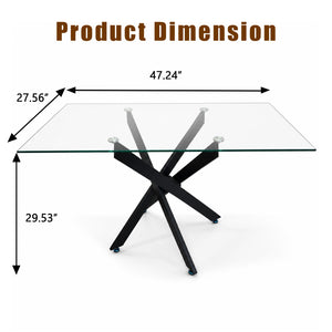 English Elm Modern Rectangular Tempered Glass Dining Table with Matte Black X Base Seats Six W3590P540183