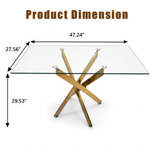 English Elm Modern Rectangular Tempered Glass Dining Table with Chrome X Base for Compact Spaces Gold+Clear W3590P540199