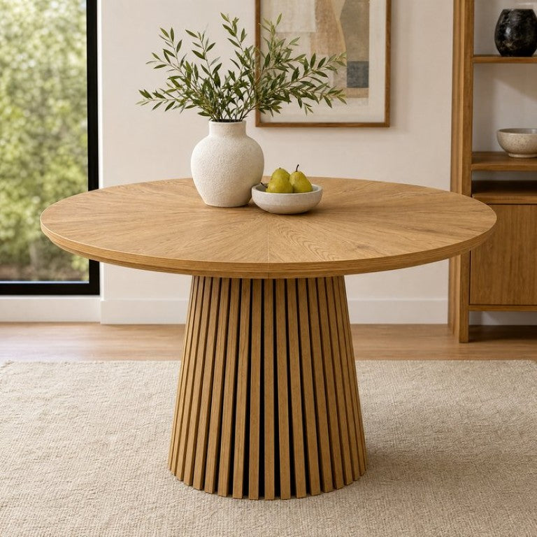English Elm 47.24 Inch Oval MDF Dining Table with Slatted Legs Scandinavian Modern Wood Grain W3590P556801