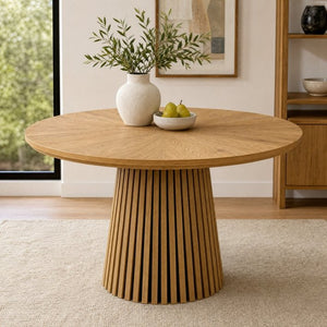 English Elm 47.24 Inch Oval MDF Dining Table with Slatted Legs Scandinavian Modern Wood Grain W3590P556801