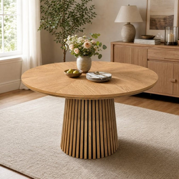 English Elm 47.24 Inch Oval MDF Dining Table with Slatted Legs Scandinavian Modern Wood Grain W3590P556801