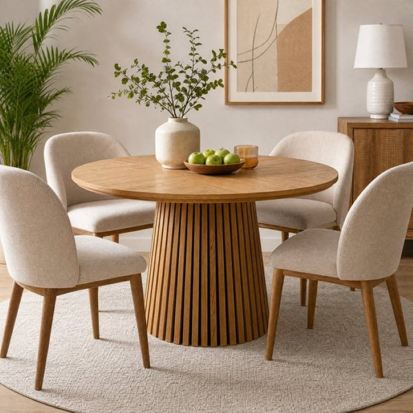 English Elm 47.24 Inch Oval MDF Dining Table with Slatted Legs Scandinavian Modern Wood Grain W3590P556801
