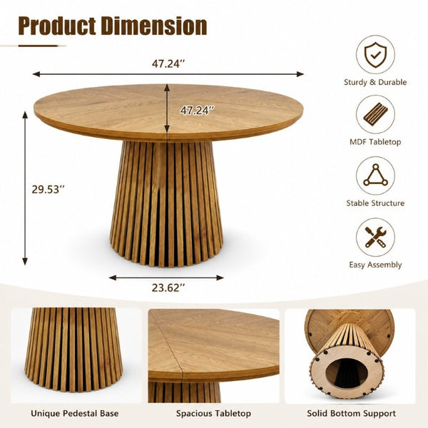 English Elm 47.24 Inch Oval MDF Dining Table with Slatted Legs Scandinavian Modern Wood Grain W3590P556801