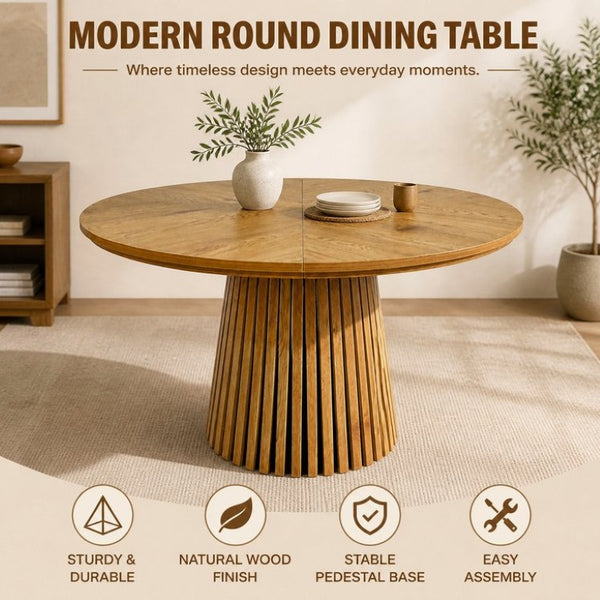 English Elm 47.24 Inch Oval MDF Dining Table with Slatted Legs Scandinavian Modern Wood Grain W3590P556801