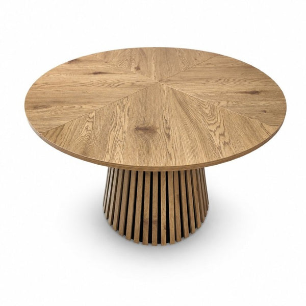 English Elm 47.24 Inch Oval MDF Dining Table with Slatted Legs Scandinavian Modern Wood Grain W3590P556801