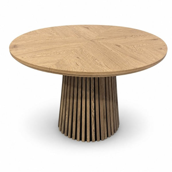 English Elm 47.24 Inch Oval MDF Dining Table with Slatted Legs Scandinavian Modern Wood Grain W3590P556801