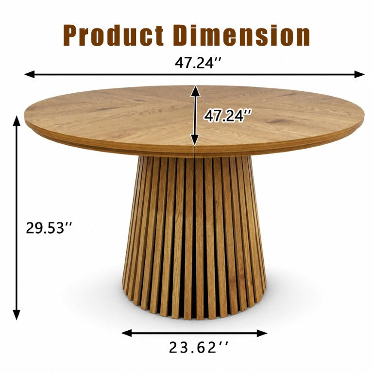 English Elm 47.24 Inch Oval MDF Dining Table with Slatted Legs Scandinavian Modern Wood Grain W3590P556801