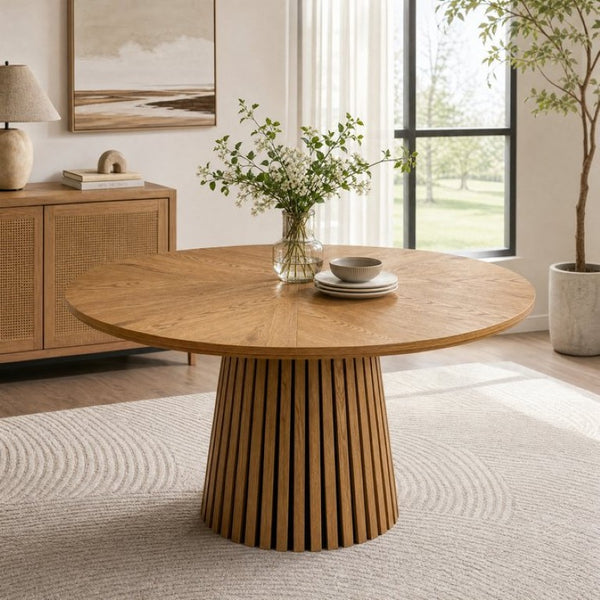 English Elm 47.24 Inch Oval MDF Dining Table with Slatted Legs Scandinavian Modern Wood Grain W3590P556801