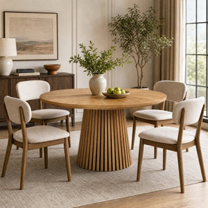 English Elm 47.24 Inch Oval MDF Dining Table with Slatted Legs Scandinavian Modern Wood Grain W3590P556801