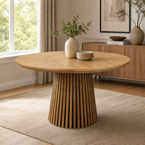English Elm 47.24 Inch Oval MDF Dining Table with Slatted Legs Scandinavian Modern Wood Grain W3590P556801